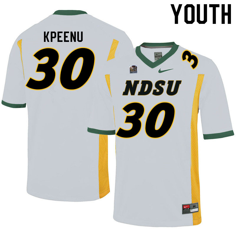 Youth #30 Barika Kpeenu North Dakota State Bison College Football Jerseys Sale-White